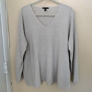 Eileen Fisher Beige XL V Neck Linen Cotton Oversize Relax Sweater Travel